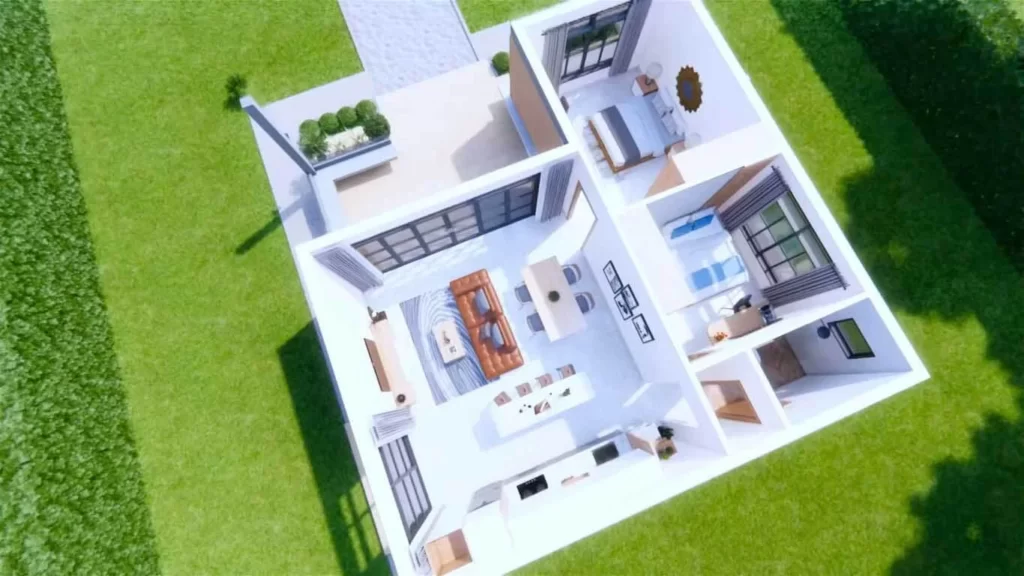 Top view of two bedroom smallhouse of 9x9 meters