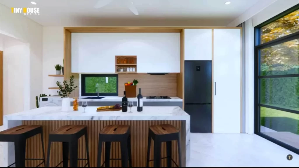 Kitchen of Two Bedroom Beautiful Small House Design Idea 9x9 Meters