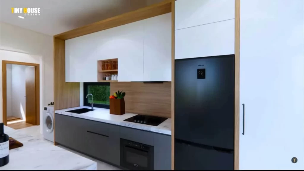 Kitchen of Two Bedroom Beautiful Small House Design Idea 9x9 Meters