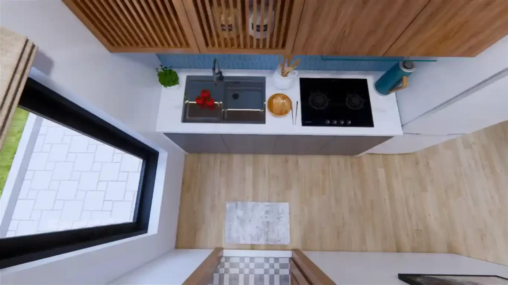 Kitchen of Modern Tiny House Design Idea of Single Bedroom And Bathroom 4.5x7 Meteres