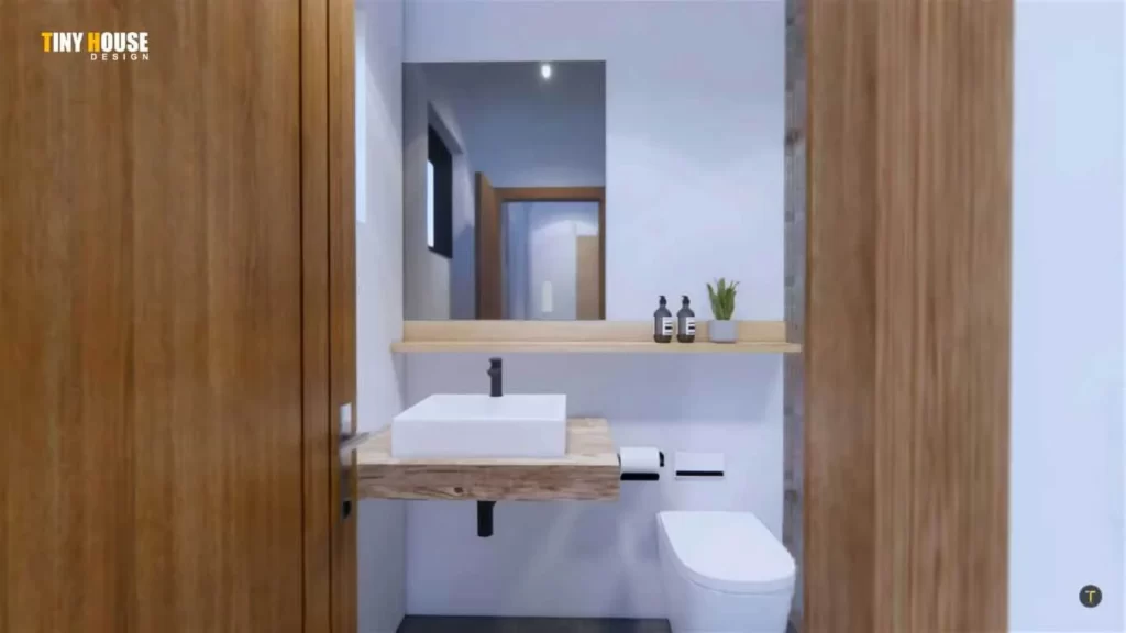 bathroom first of Single Storey Two Bedroom Small House 9x11 Meters With Balcony