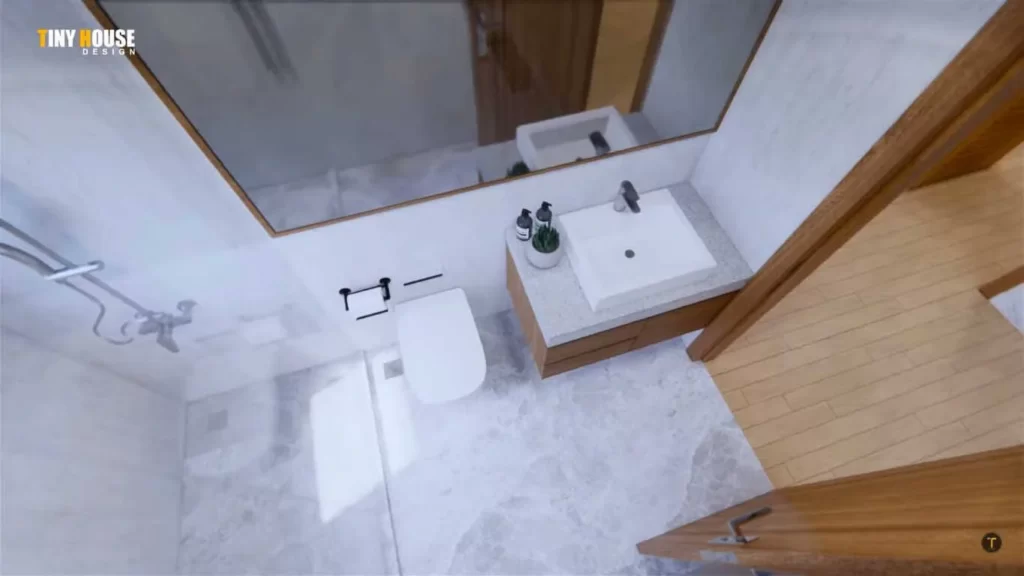 First bathroom of Two Storey A Frame Small House Design Idea with 4 Bedrooms 7.5x9.5 Meters
