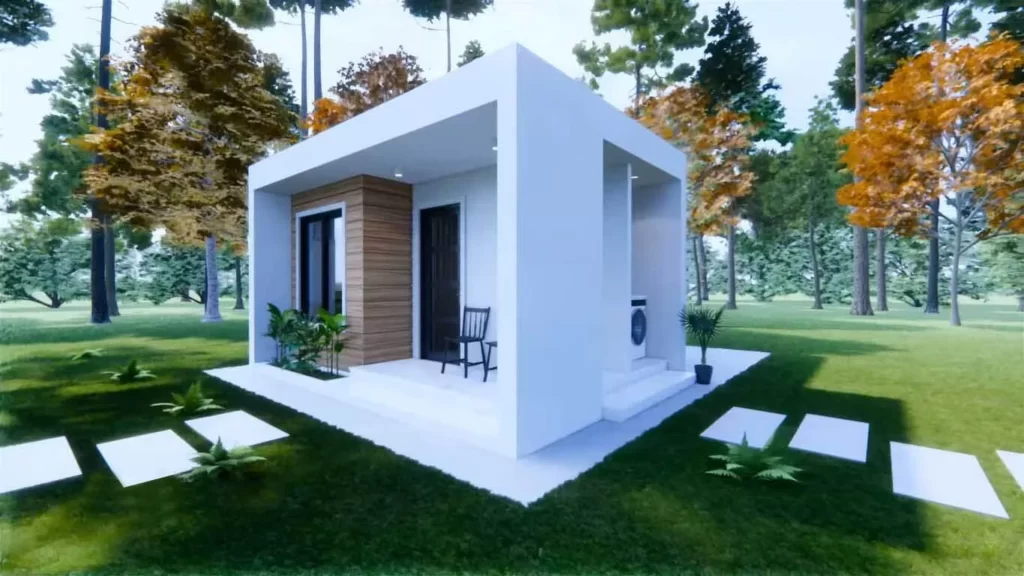 Exterior of Box Type Tiny House Design Idea With 1 Bedroom 4x6 Meters