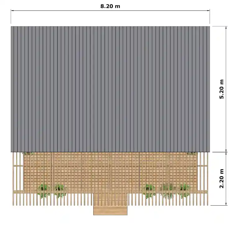 top vies plan of 1 Bedroom Tiny House Design Idea 4m x 7m 