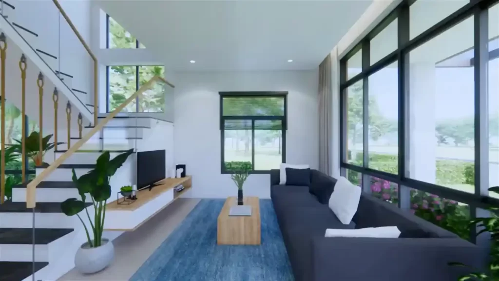 living area of 2 Storey Small House Design Idea 7m x 10m with 4 Bedrooms